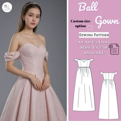 a woman in a pink dress is standing next to the sewing pattern