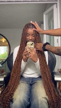 Brown Bohemian Twists, Brown Goddess Twists, Brown Twist Braids Hairstyles, Color 30 Island Twist, Twist Hairstyles Color, Big Island Twist, Honey Brown Island Twist, Island Twist Boho With Color, Honey Brown Twists