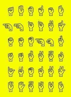 a yellow background with black and white hand gestures on it, all in different positions