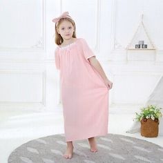 Kids Cotton Nightdress Lace Pajamas Girls Sleepwear Nightgown Short Sleeve Home | eBay Toddler Nightgown, Pink Dresses For Kids, Nightgown Short, Lace Pajamas, Girls Nightgown, Kids Nightwear, Pajama Dress, Girls Sleepwear, Pink Kids