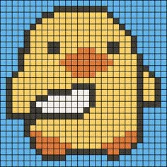 a pixellated image of a yellow bird with an angry look on it's face