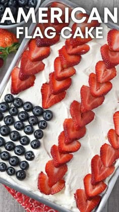 the american flag cake is decorated with strawberries and blueberries on top, along with berries