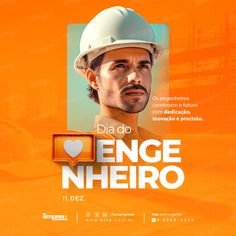 a man wearing a hard hat with the words'dia do enge nheiro '