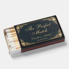 the perfect match matches are in a black box with gold trimmings on it