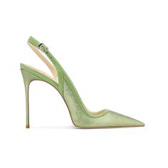 HERVO Slingback Mid Heel Sandals - 8cm Green Slingback Heels, Green Slingback Pumps With 4-inch Heel For Evening, Chic Green Slingback Pumps With Sculpted Heel, Green High Heel Slingback Pumps With Padded Heel, Green High Heel Slingback Pumps With Strap, Green Slingback Pumps With Sculpted Heel, Chic Green Slingback Sandals With Heel Strap, Green Slingback Pumps With Padded Heel, Luxury Green Slingback Pumps