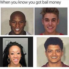 four mug shots of men and women with the caption when you know you got bail money