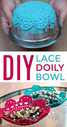 this lace doily bowl is so easy to make and it's perfect for decorating