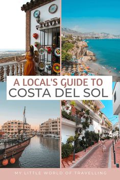 the cover of a travel guide to costa del sol, with images of buildings and boats