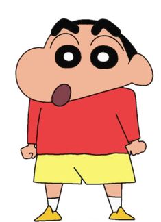 an animated man wearing yellow shorts and a red shirt is making a face with his tongue out