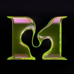 the letter n is made up of neon green glass and has an unusual shape to it