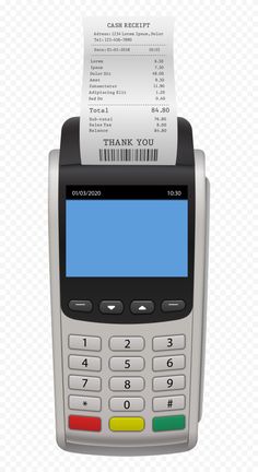 a silver cell phone with a receipt on the screen and a barcode reader attached to it