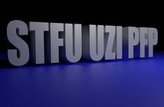 the word stifuzzipp is lit up against a black background with blue lighting