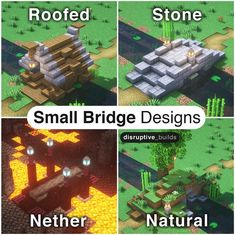 four different types of small bridge designs in the same style and size, with text above them