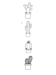 a line drawing of three cactuses in different sizes and shapes, with the top one on