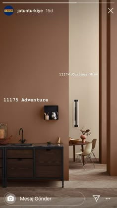 a room with brown walls and furniture in it