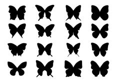 the silhouettes of different butterflies are shown in black and white, with no background