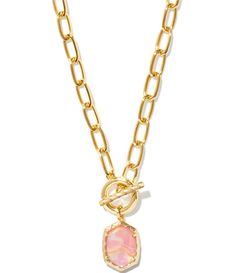 From Kendra Scott&#x2C; this necklace features:Chain necklaceToggle closure14K gold or rhodium over brass metalApprox. 18'' chain&#x2C; 0.83'' L X 0.51'' W pendantImported. Necklace Stack, Pink Iridescent, Gold Link, Link Chain Necklace, Accessories Jewelry Necklace, Brass Material, Chain Link Necklace, Kendra Scott, Chain Pendants