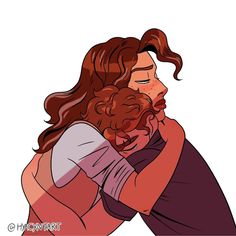 a drawing of a man with long hair hugging another man