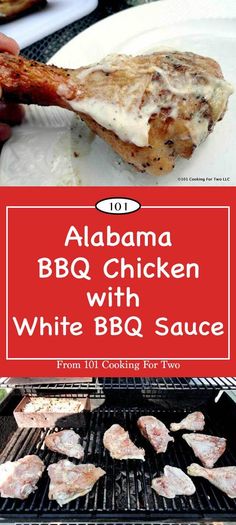 the bbq chicken with white bbq sauce is being cooked on an outdoor grill