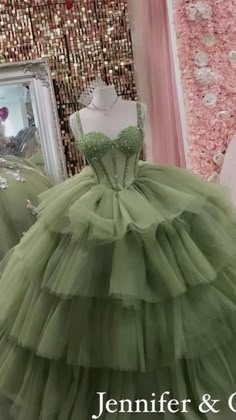 Sage Green Quince Dress, Sage Green Quince, Green Quince Dress, Debut Gowns, Xv Dresses, Tiana Dress