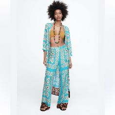 Brand : Zara Size : L Waist 32” Hip 42” Hi Rise 12” Length 42” Inseam 32” Color : Blue Material : Viscose Condition : New Lightweight No Pockets Zipper 826/244 Tag Beach Resort Blogger Into Favorite Fashion Spring Summer Fall Hippie Boho Bohemian70s Art To Wear Printed Travel Vacay Hawaii Coastal Coconutgirl Summergirl Blue Trousers Sets For Spring, Chic Blue Sets With Straight Pants, Bohemian Blue Zara Bottoms, Bohemian Style Printed Blue Bottoms, Bohemian Blue Bottoms For Day Out, Bohemian Blue Printed Bottoms, Blue Straight Pants For Day Out, Blue Wide Leg Summer Sets, Blue Wide Leg Pants For Beach