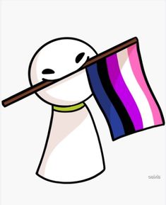 an image of a cartoon character holding a rainbow flag in front of his face and looking at the camera