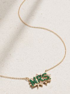 Diane Kordas' 'Mrs.' necklace is part of the brand's bridal collection – a cool, modern take on traditional wedding jewelry designed in collaboration with her daughter Alexandra. Crafted from 18-karat gold, it's strung with a diamond-encrusted conversation bubble that has the prefix spelled out in vibrant emeralds. Give it as a gift to a soon-to-be or newly married bride in your life. Conversation Bubble, Emerald And Diamond Necklace, Mrs Necklace, Traditional Wedding Jewellery, Wedding Jewellery Designs, White Diamond Necklace, Newly Married, Gold Diamond Necklace, Vs Diamond