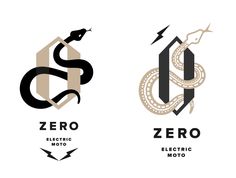 two logos for electric moto and zero, one with a snake on the front