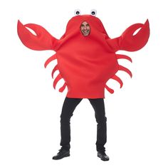 a man in a red crab costume