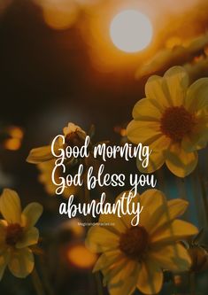 yellow daisies with the words good morning, god bless you abundantly on it