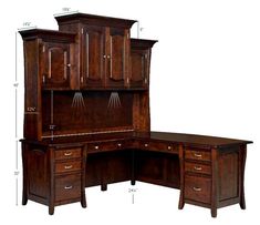 an executive desk with hutch and drawers is shown in the diagram above it's measurements