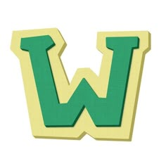 the letter w is made up of green and yellow paper with white lettering on it