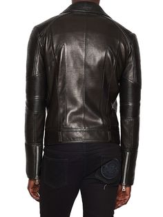 Balmain - Balmain Jacket - Black, Men's Jackets | Italist Luxury Leather Outerwear For Biker Events, Designer Long Sleeve Leather Jacket For Biker Events, Designer Outerwear For Biker Events In Fall, Leather Long Sleeve Motorcycle Outerwear, Leather Biker Jacket With Padded Collar, Leather Motorcycle Outerwear With Long Sleeves, Fall Leather Biker Jacket With Zip Fly, Moto Leather Jacket With Long Sleeves, Leather Biker Jacket For Fall Streetwear