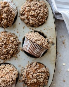 muffins with crumbs in a baking pan