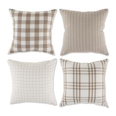 four pillows with different plaid patterns on them