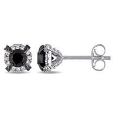 Make a statement of good taste and style when you wear these captivating Miabella Black and White Diamond Halo Earrings. Crafted in glittering white gold, these divine earrings feature two round-cut, prong-set black diamonds at the center surrounded by 48 round-cut, buttercup-set white diamonds (G-H, I2-I3) forming halos. Enhanced with a high-polish finish, these stunning black and white diamond earrings are the perfect addition to any jewelry collection. Adorn your ears with these gorgeous stud earrings that secure with butterfly closures and get a breathtaking look. Size: One Size.  Gender: female.  Age Group: adult. Ring Finger For Men, Marceline Cosplay, Wedding Ring Finger, White Diamond Earrings, Halo Diamond Earrings, Black Stud Earrings, Womens Earrings Studs