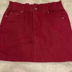 Burgundy Newbury Kustom Skirt Red Cotton Lined Skirt, Red Skirted Bottoms With Pockets, Burgundy Lined Skirt, Burgundy Lined Mini Skirt, Casual Burgundy Mini Skirt, Burgundy Mini Skirt With Lining, Burgundy Mini Skirt With Lined Detail, Red Cotton Mini Denim Skirt, Casual Burgundy Lined Skirt