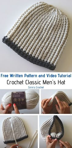 the crochet beanie is being made with yarn, and it's instructions to