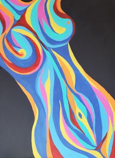 an abstract painting with multicolored swirls on a black background