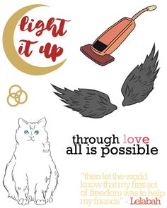 an image of cats with their names in different font and colors, including the words light it up through love all is possible