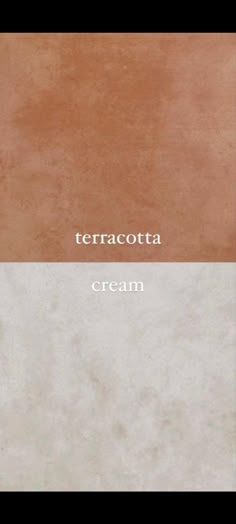 the words terracotta cream are in white and brown