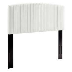 a white headboard with black legs on a white background