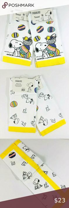 Peanuts Kitchen Dish Towels Easter Eggs Snoopy and Woodstock Set of 2 New Cute Decorated Easter Eggs, Office Patio, Themed Kitchen, Snoopy Images, Easter Egg Decorating, Kitchen Themes, Kitchen Dishes