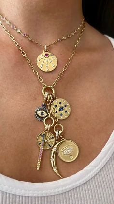 From Penny Preville Chain Collection, 18k yellow gold Open Engraved Round Link Necklace with Chain Extenders Necklace Stacking Gold, Grunge Necklaces, Necklace Stacks, Maximalist Jewelry, Dope Jewelry Accessories, Gold Drip, Celebrity Jewelry, Necklace Charms, Stacked Necklaces