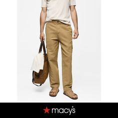 in stock Full-length Cotton Chinos With Cargo Pockets, Mango Man, Medium Brown, Cargo Pants, Cotton Linen, Mens Pants, In Store, Pick Up, Buy Online