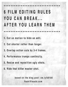 a piece of paper with instructions on how to use the film editor's rules