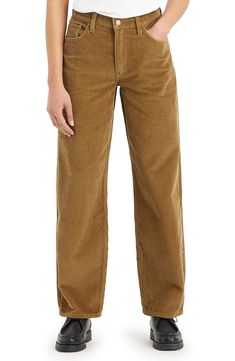 This take on '90s dad pants is cut from wide-wale corduroy with an extra-roomy straight-leg fit that's meant to be worn stacked at the hem. 19" leg opening; 10" front rise; 15" back rise (size 28x32) Zip fly with button closure Five-pocket style 100% cotton Dry clean or machine wash, tumble dry Imported Levis Corduroy Pants, How To Style Corduroy Pants, Corduroy Pants, Fabric Gift Bags, Nordstrom Store, Free Fabric, Fabric Gifts, Pants Outfit, Straight Leg