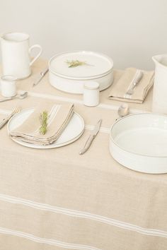 Set of 2 traditionally crafted Belgian linen napkins. Natural linen with woven stripe detail in white. Pre-shrunk. THIEFFRY Since 1837, Thieffry has produced timeless linens for the home in Roubaix, France near the border with Belgium. Each piece is made in Europe from flax to finish. Backed by 179 years of tradition and craftsmanship, these true Belgian linen pieces are a new family heirloom. Linen is stronger than cotton or wool. Its is lint free, non-static, doesn't pill and naturally repels Belgian Linen Tablecloth, Laguiole Cutlery, French Market Bag, Bakeware Storage, Honey Coffee, White Linen Napkins, Wood Serving Bowl, Cake Serving Set, Linen Hand Towels