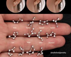 four different types of nose piercings on someone's hand with the names of them