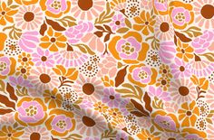 an orange and pink floral print fabric